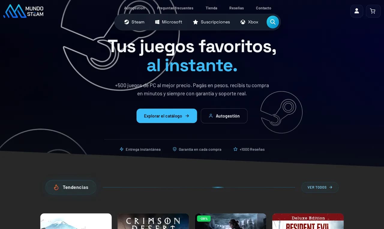 Tienda Mundo Steam, diseño web por Vértice