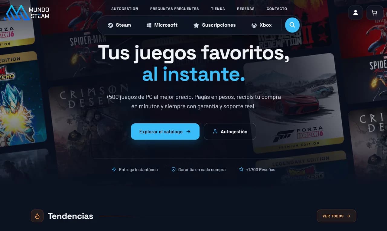 Tienda Mundo Steam, diseño web por Vértice