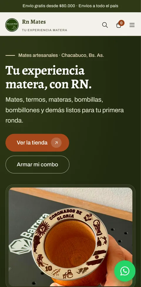 Versión móvil de Rn Mates, diseño web por Vértice